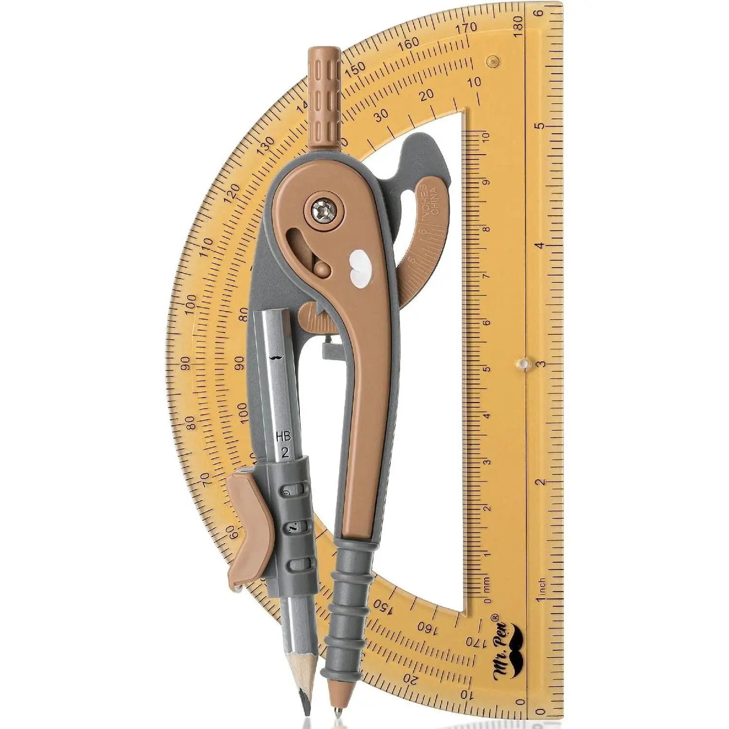 - Geometry Compass and Protractor Set, 6 Inch Compass | 6 Inch Protractor, Drawing Tool for School, Clear Plastic, Easy Grip, Precision Design for Math, Art, Drafting, Architecture