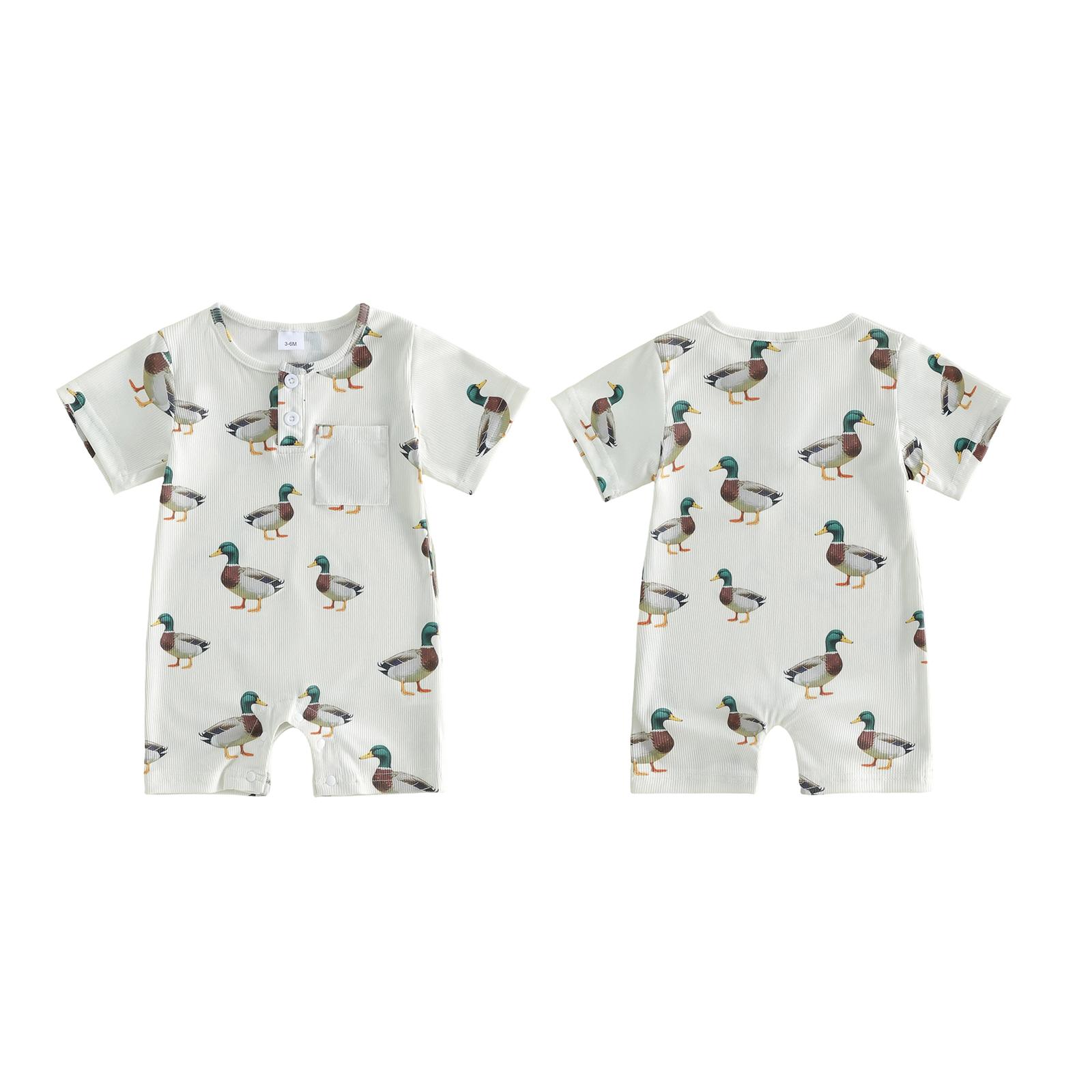 Baby Boy Summer Romper Duck Print Short Sleeve Crew Neck Bodysuit Infant Newborn Toddler Casual Clothes Outfit