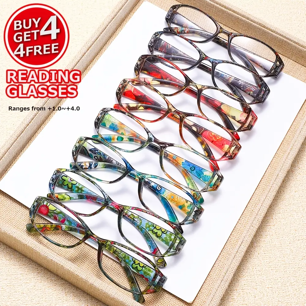 VIOLA MAG Buy 4 Get 4 Free, 8 Pairs Vintage Floral Readers Eyeglasses In One Pack, Super Cost-effective Bulk Set Reading Newspaper, Phone Work, Cooking, Crafting, Traveling