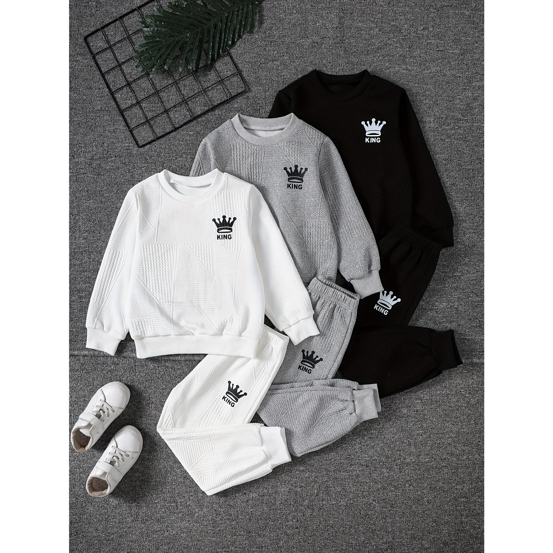 6-piece boy spring, autumn and winter trend leisure sports suit boy letter printed long sleeve pullover sweater jogging pants suit is suitable for 3-14 years old.