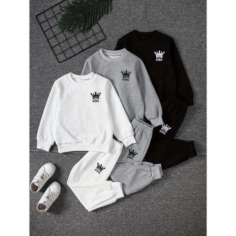 6-Piece Boys' Sweatshirt Set with Letter Print Long-Sleeve Pullover Sweatshirt and Joggers, Ages 3-14