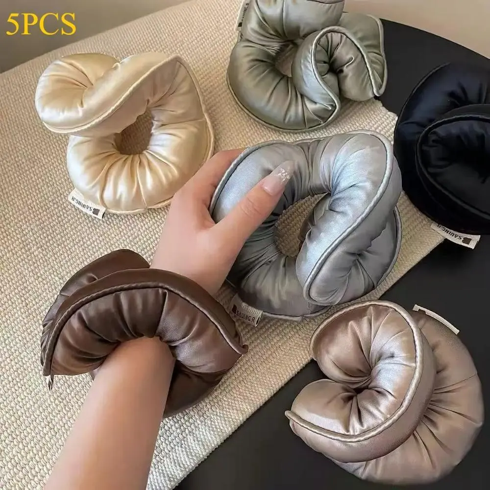 Women's 5/7-Piece Solid Color Satin Hairbands - No-Crease Soft Sponge Elastic Hair Accessory for Buns, Sleep, Luggage & Bag Cleaning Care, Ponytail Holders, Solid Color Scrunch, Friends, All-Day Comfort