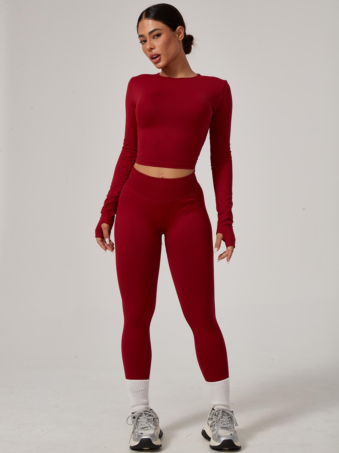 Women's Seamless Knitted Long-Sleeved Sports T-Shirt, Slim-fit, slimming, waist-cinching, Quick-drying, elastic thumb holes, Sports tight-fitting, breathable running, Yoga wear, Gym Tops, Fitness Running Tops