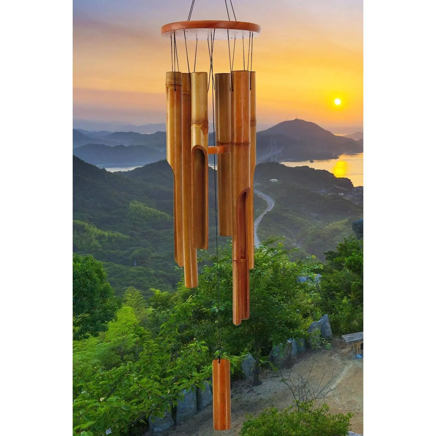 Bamboo Wind Chimes Outdoor,Wooden Wind Chimes for Outside with Melody Deep Tone,38" Classic Zen Garden Windchime for Relaxation, Home Décor for Patio, Garden or Indoor(FSC Certified)