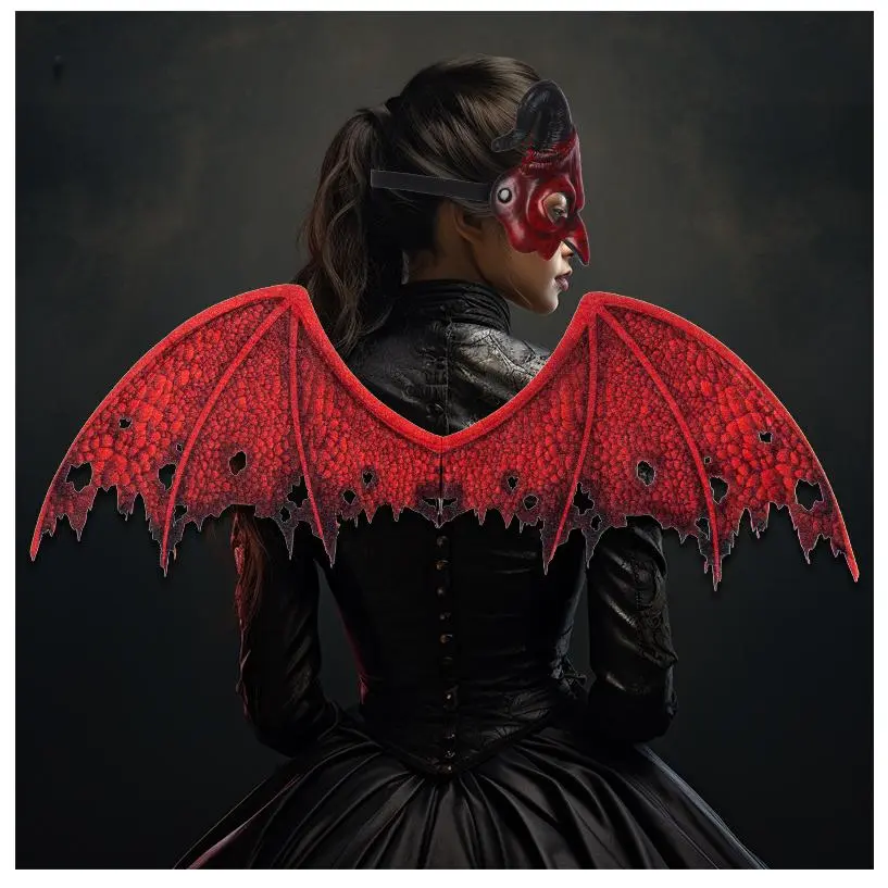 Scary Red Devil Wings and Mask Set Nonwoven Halloween Cosplay Prop