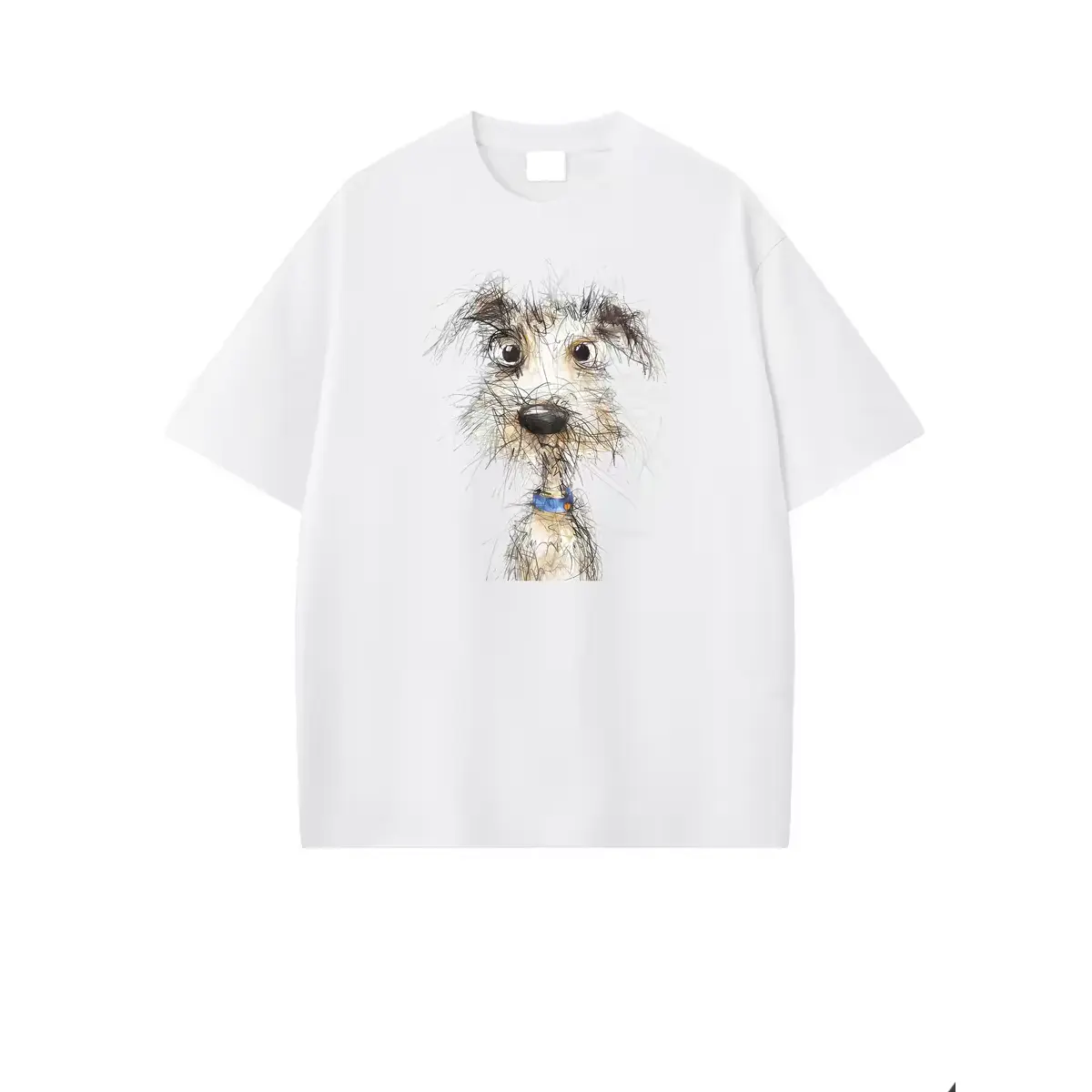 Humor Top - Sketch Dog Graphic Tee, Funny Doodle Puppy Casual T-Shirt, Cute Hand Drawn Dog Casual Streetwear, Unisex Oversized Cotton Humorous Graphic Tee