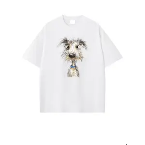 Humor Top - Sketch Dog Graphic T-Shirt, Funny Doodle Puppy Tee, Cute Hand Drawn Dog Casual Streetwear, Unisex Oversized Cotton Shirt humorous