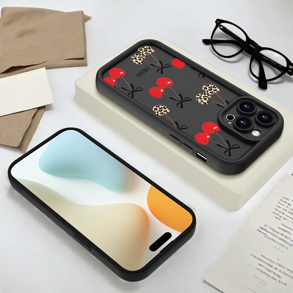 Phone Case: Creative Minimalist Cherry Pattern  Trendy Summer Fresh Anti-Drop Frosted Phone Case for iPhone 17 Pro Max 16 16e 15 14 Plus 13 12 Mini 11 Air