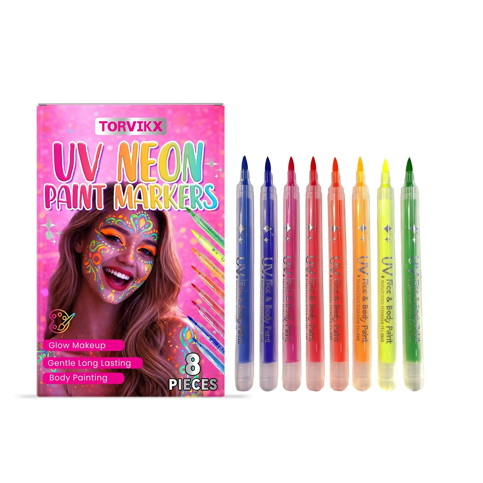 Facial and body paint set/Fluorescent makeup that glows under black light/Easy to apply and clean/Halloween special effects makeup/Adult role-playing makeup
