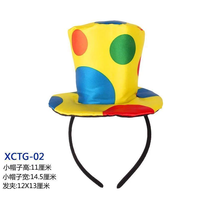 Colorful Clown Headdress Yellow Colored Dots Bow Headwear Circus Performance Props Funny Joker Hats Makeup Party Decorations