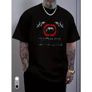 White Rhino Graphic & Ecko Unlimited Text Crew Neck T-Shirt - Bold Black Rhino Head Print, Regular Fit Casual Gym & Everyday Shirt, Durable Comfortable Soft Unisex Top for Training, Autumn & Summer Season, Adult Apparel (Ecko Unlimited Design) with Vibran