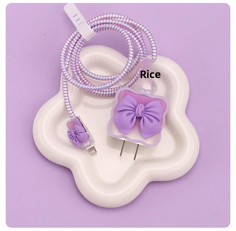 iPhone Charger Cable Protector Set with Cute Pink Bow, Only Compatible with Apple Original 18W/20W Adapter, Anti-Break Data Cable Organizer & Storage Bag for Women Girls (Charger & Cable Not Included)