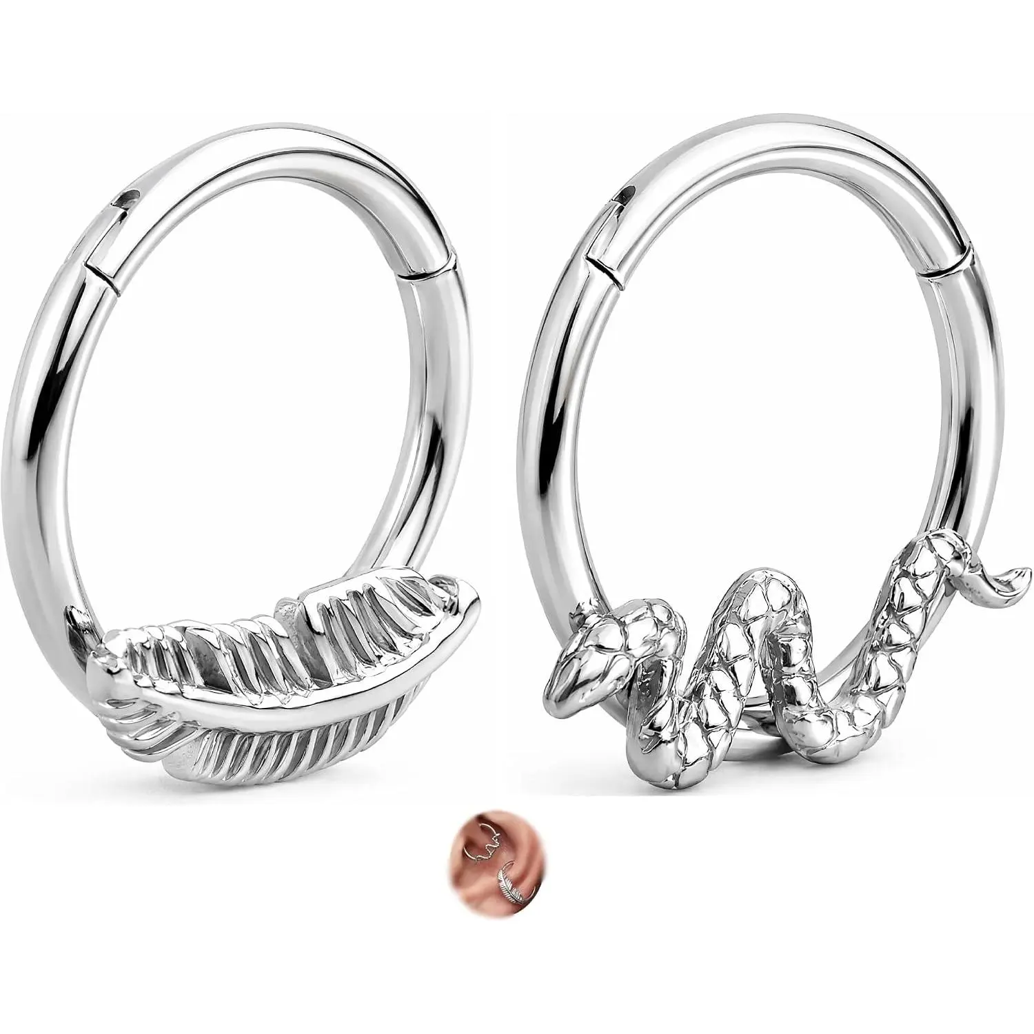 2 count Titanium Nose Ring Hoops,  16G Septum Clicker   for Women Men, 8mm/10mm Cartilage Earrings for Helix Rook Tragus Daith Conch