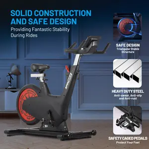Exercise Bike Magnetic Stationary Bike 32 Level Adjustable Resistance & Emergency Brake, 5 in 1 Self-Powered, 350 LBS Capacity – Black+Silver/Black+Red