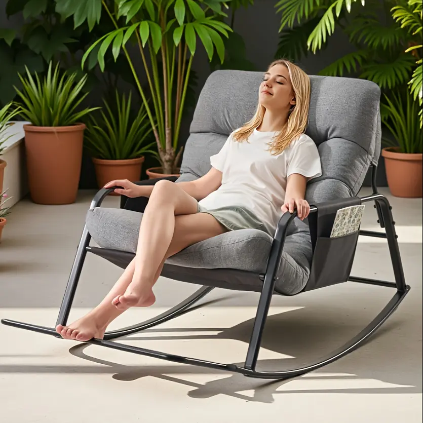 Extra Large Papasan Chair (1-Pack/2-Pack Available), Outdoor Patio Rocking Chair, Lounge Egg Chair, Comfortable Reading Chair with Cushion for Deck/Garden/Patio/Camping, Outdoor Patio Furniture