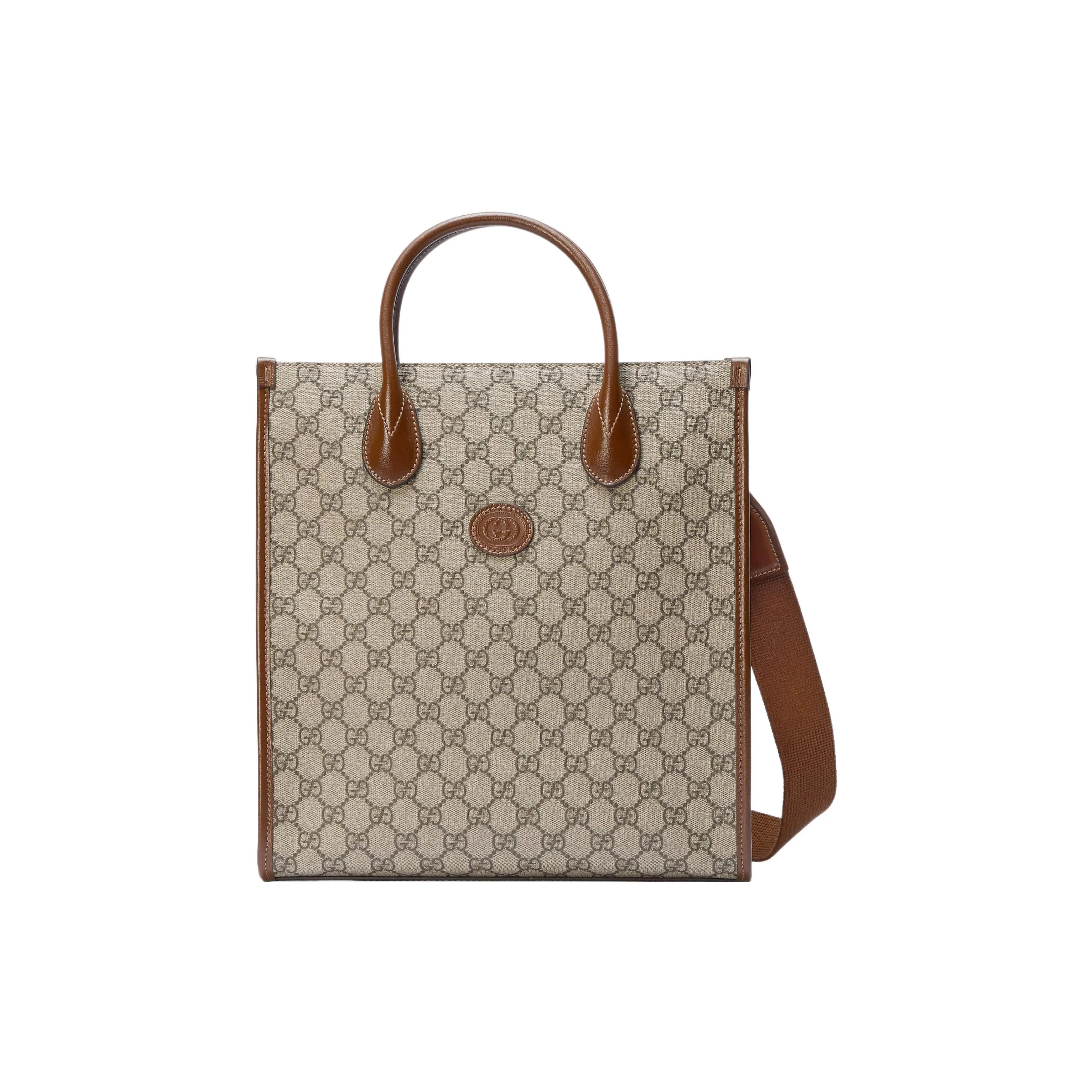 Gucci Interlocking Double G Canvas and Leather Crossbody Bag for Men, Ebony and Brown
