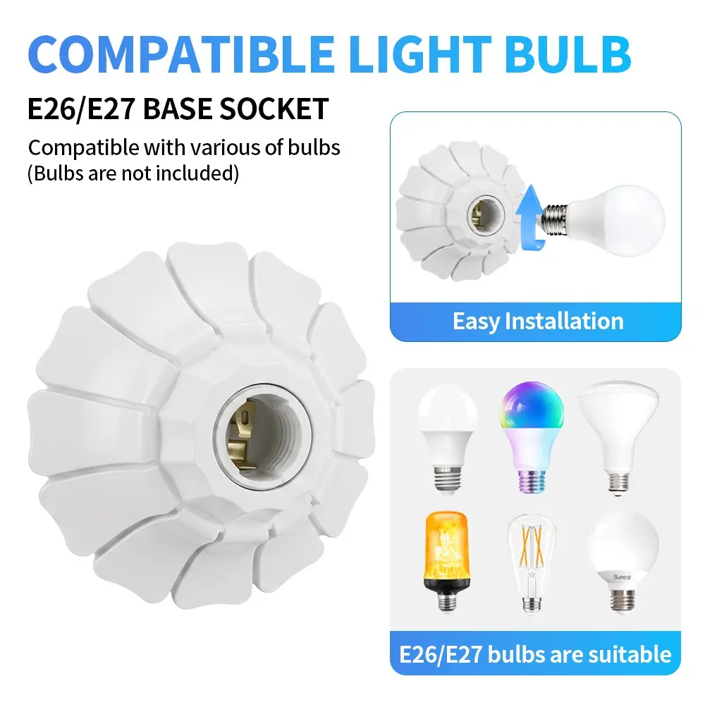 E26/E27 Round Plastic Light Socket Adapter, Durable Light Socket Adapter, Suitable for Home Corridor and Passage