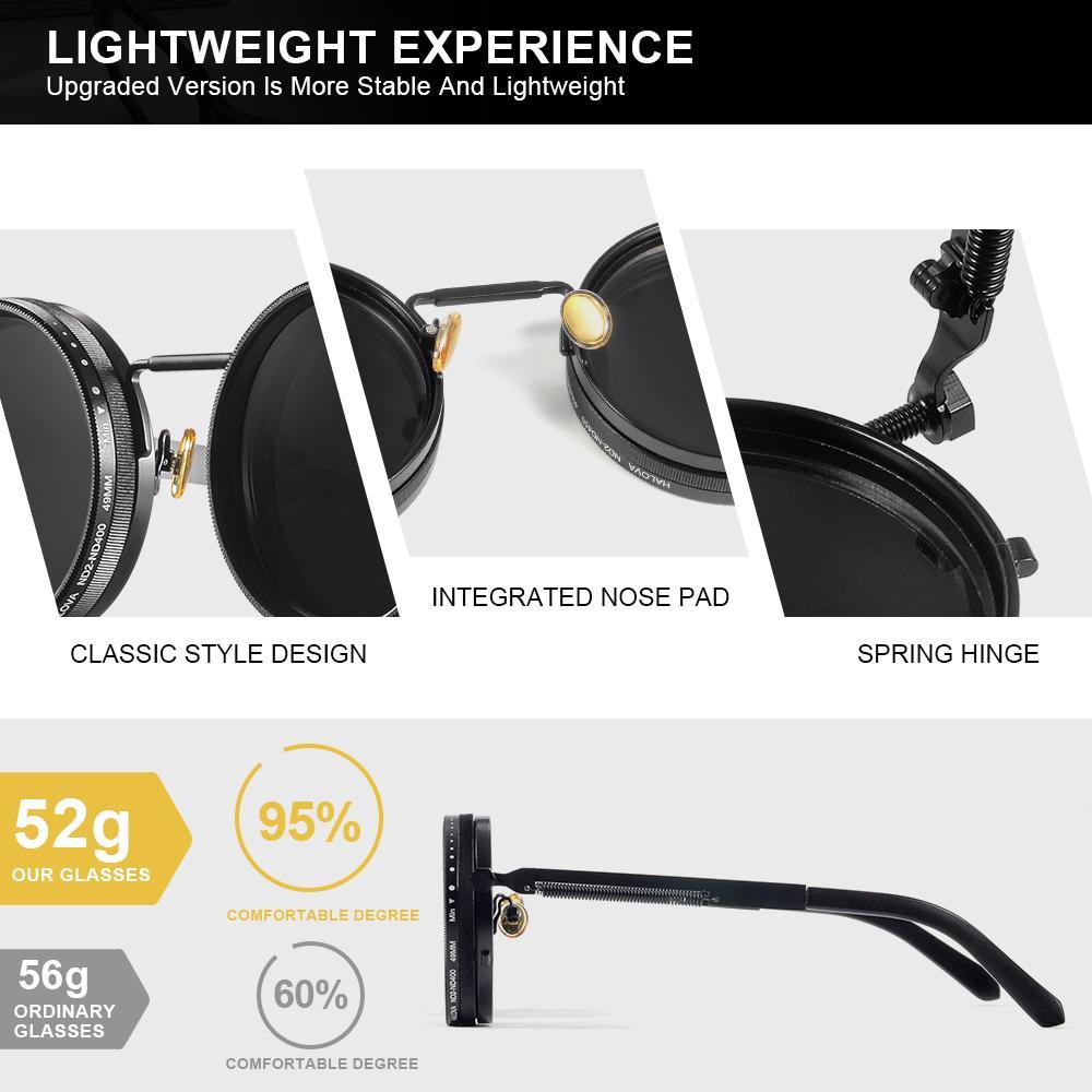 Polarized Round Sunglasses with ND9 Adjustable Dimming, Retro Punk Style UV400 Shades for Men & Women, Lightweight Durable Outdoor Eyewear Ideal for Fishing, Hiking & All Outdoor Activities