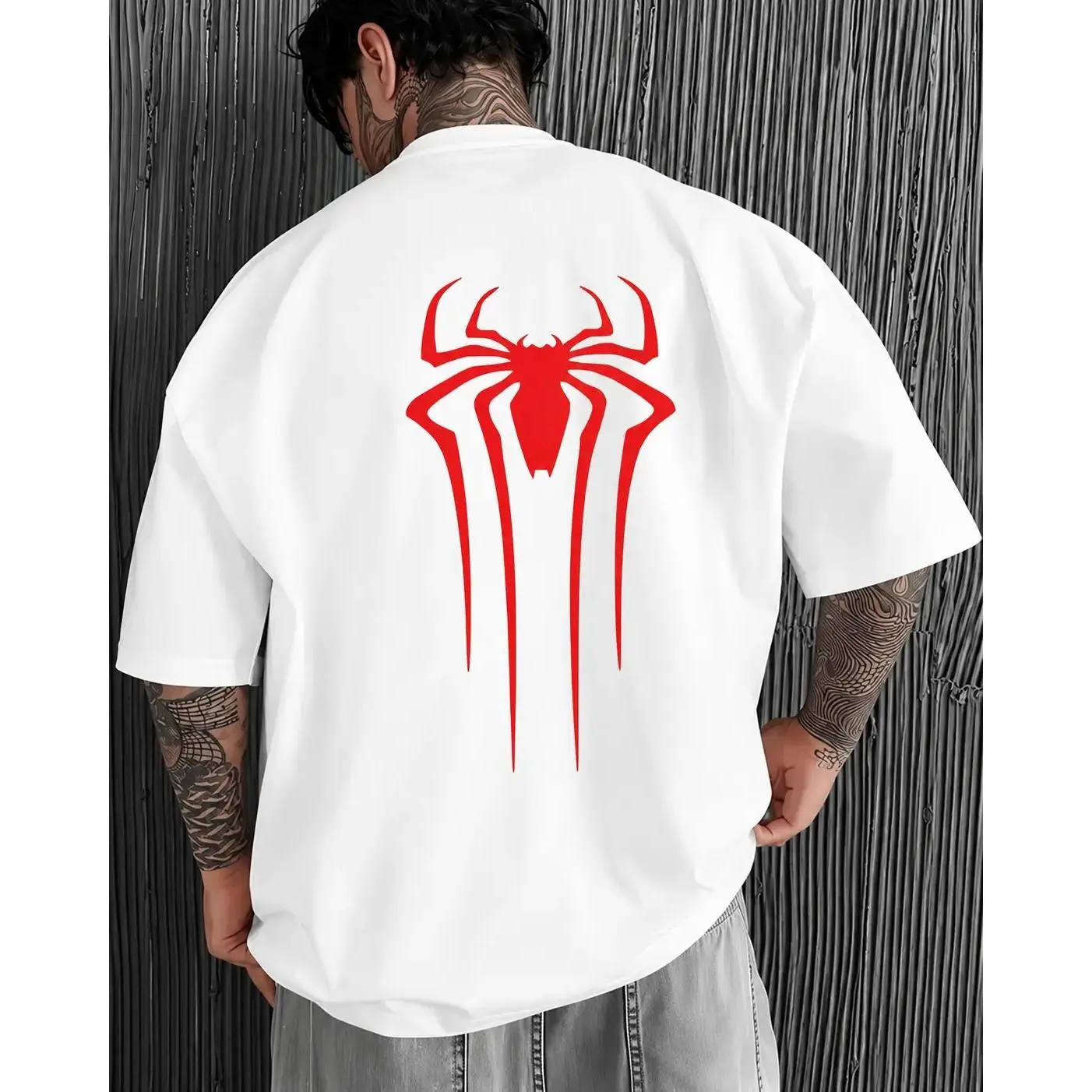 24Hr Fast Shipping Retro Red Spider Graphic Back Print Oversized Tee Loose Baggy Fit 90s Throwback Streetwear Y2K OOTD Casual Top For Summer Back To School Daily Outfit Inspo