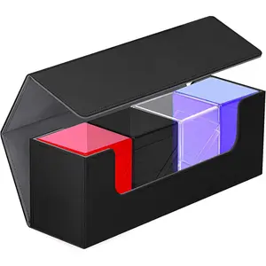 Card Deck Boxes with 4 Pack Acylic Card Cases, Magnetic Closure Trading Card Deck Storage Box Fits 800+ Sleeved Cards Sport Cards