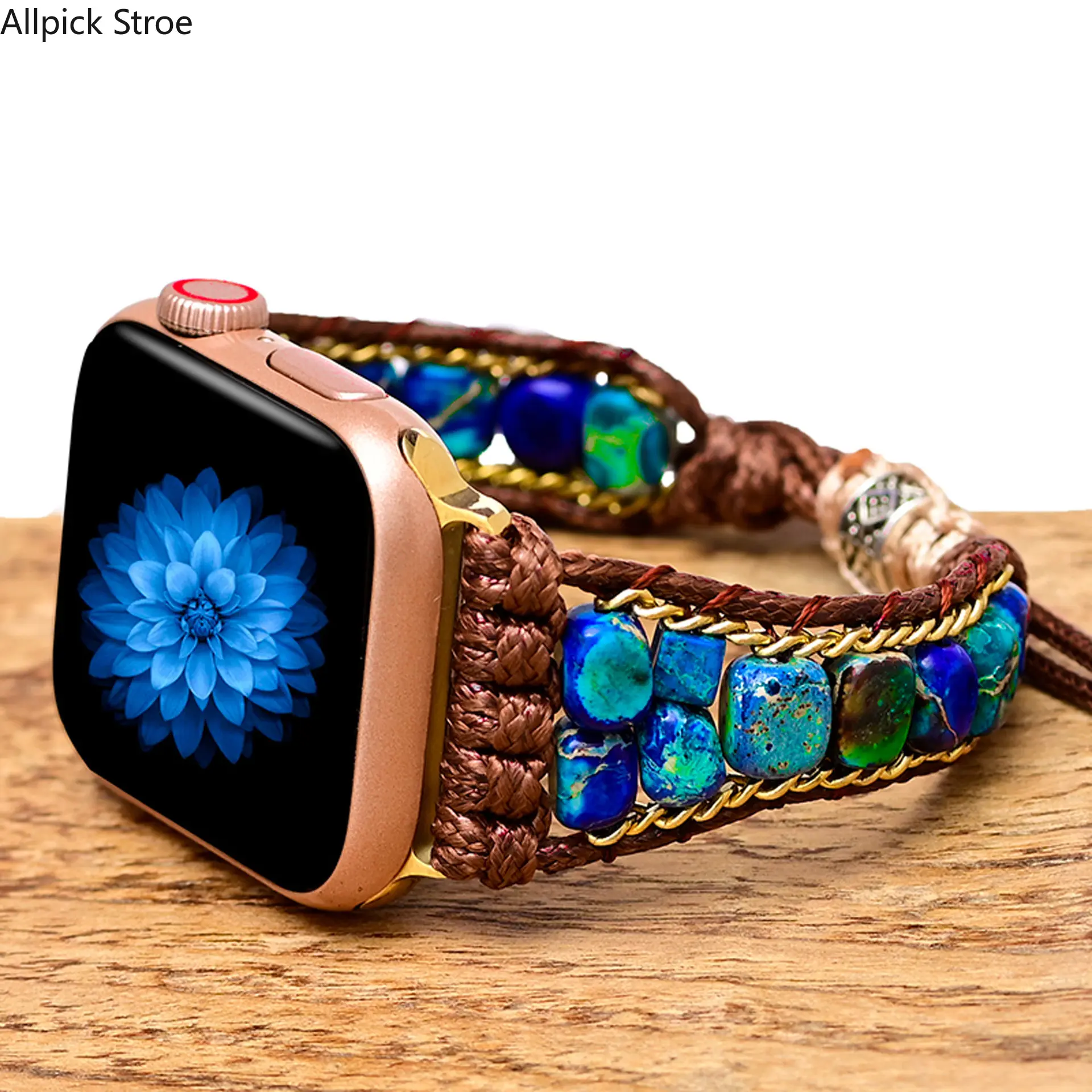 Handmade Boho Natural Gemstone Beaded Apple Watch Band for Women, Dark Blue & Purple Stone Bracelet Strap Compatible with Apple Watch Ultra 3/2/1, Series 10/9/8/7/6/5/4/3/2/1 & SE, Stretch Jewelry Wristband for 38mm-49mm Daily Wear