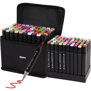 60 Colors Art Markers Pens, Dual Tips Alcohol Markers Set with Base, Coloring, Illustrations, Sketching, Permanent Sketch Marker Set for Kids Adults Painting