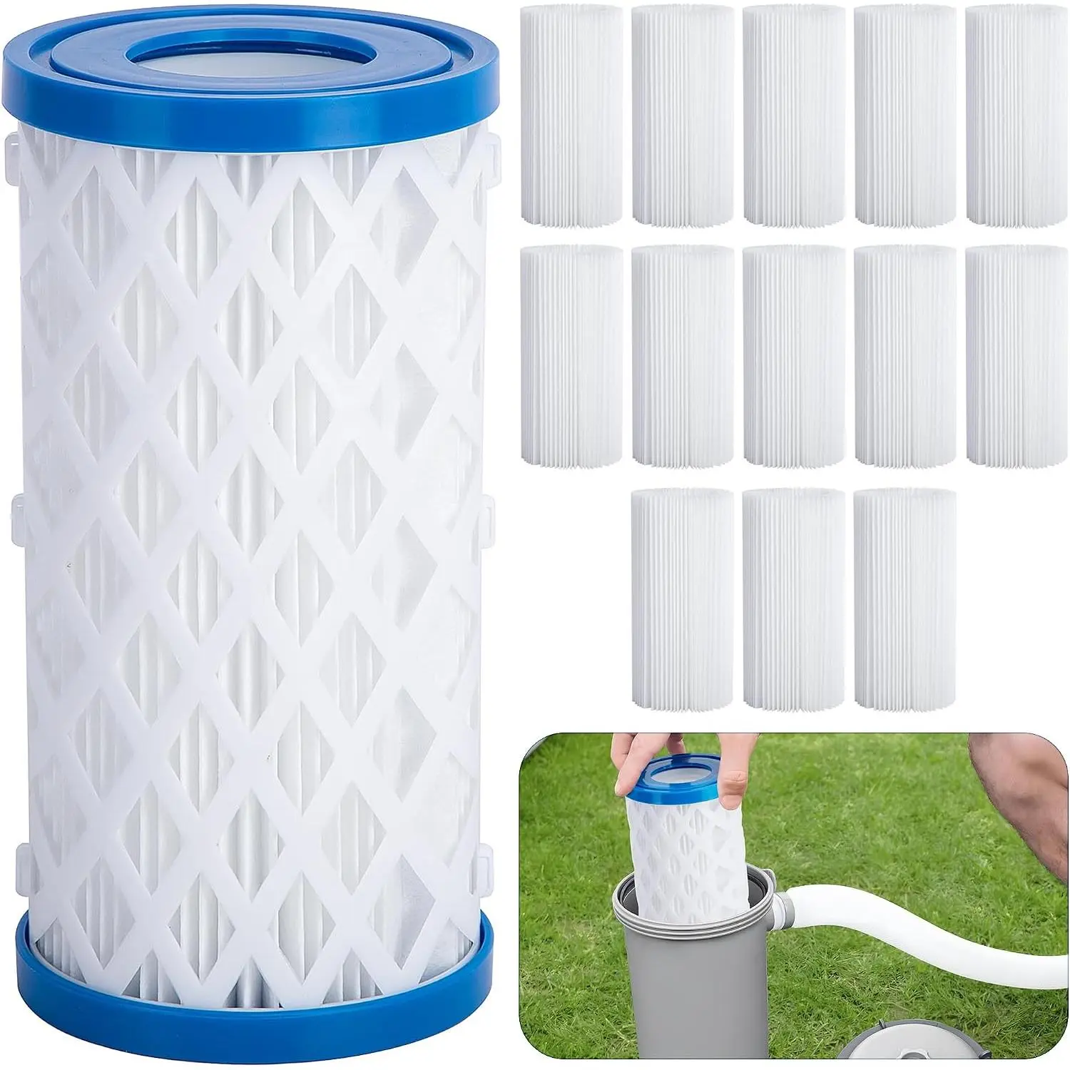 Type A/C/III Pool Filter , 14 Pack  Pool and  Filter Paper , Pools Pump  Filtration Kit for Above Ground Pools Filtration Keep Water Clean