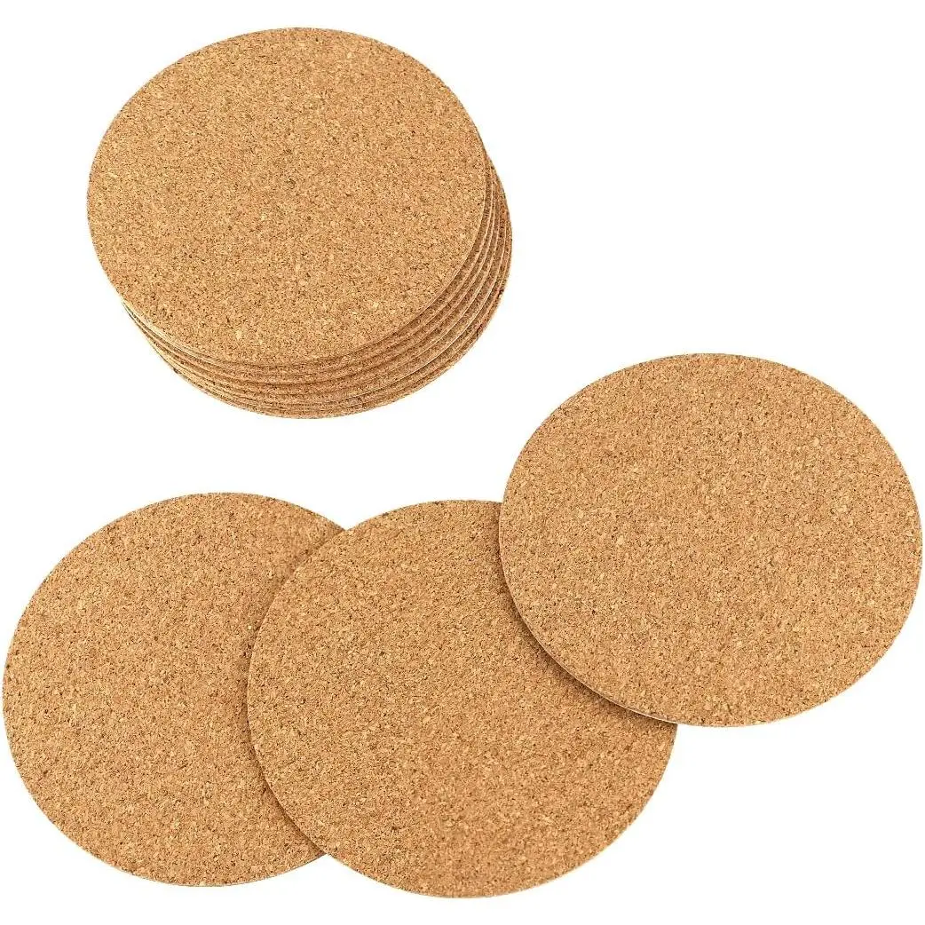 10 Pack Round Cork Coasters, 4" Self-Adhesive Cork Mats, DIY Coasters & Craft Accessories