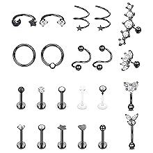 22PCS Ultimate Piercing Set | 16G Stainless Steel Cartilage Jewelry | Includes Labrets, Hoops, Spirals & Clickers | Waterproof & Hypoallergenic for Helix, Tragus, Conch & Lip 22PCS Ultimate Piercing Set | 16G Stainless Steel Cartilage Jewelry | Includes Labrets, Hoops, Spirals & Clickers | Waterproof & Hypoallergenic for Helix, Tragus, Conch & Lip