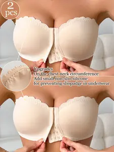 Women's Seamless Front Closure Strapless Bra, Soft Comfortable No Underwire Bras, Breathable Skin-Friendly Daily Wear