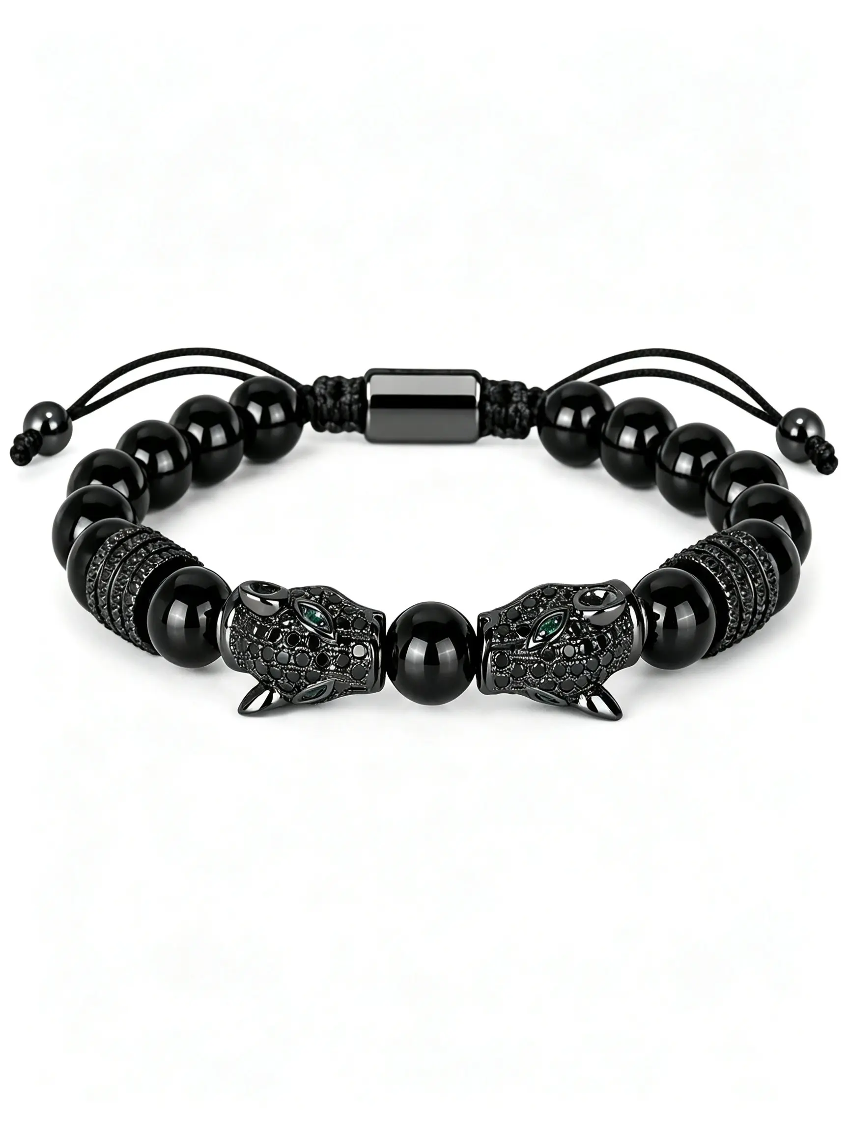 Luxury Obsidian Bracelet for Men, 8mm Round Beads, Adjustable Braided Design, Trendy and Versatile Jewelry, Unique Style Accessory