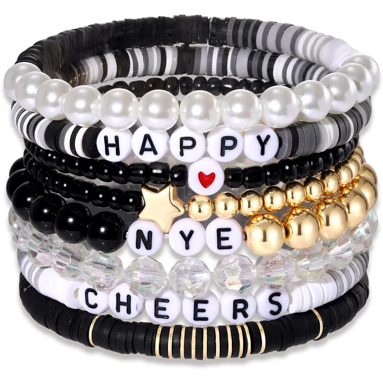 Year Bracelets for Women Beaded Stretch Bracelets Clay Beaded Bracelets Stackable Bracelets Preppy 2026 Happy  Year Party