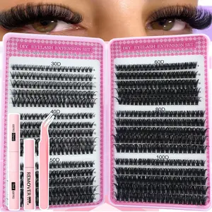 High Capacity False Eyelash Extension Kit, Single Cluster D Curl Lashes, Fluffy Eyelashes Cluster, DIY Eyelash Clusters, Eyelash Clusters Extensions, DIY Enhancements for Daily Use, Parties, Travel Gifts, Curly Lashes, Diy False Eyelashes