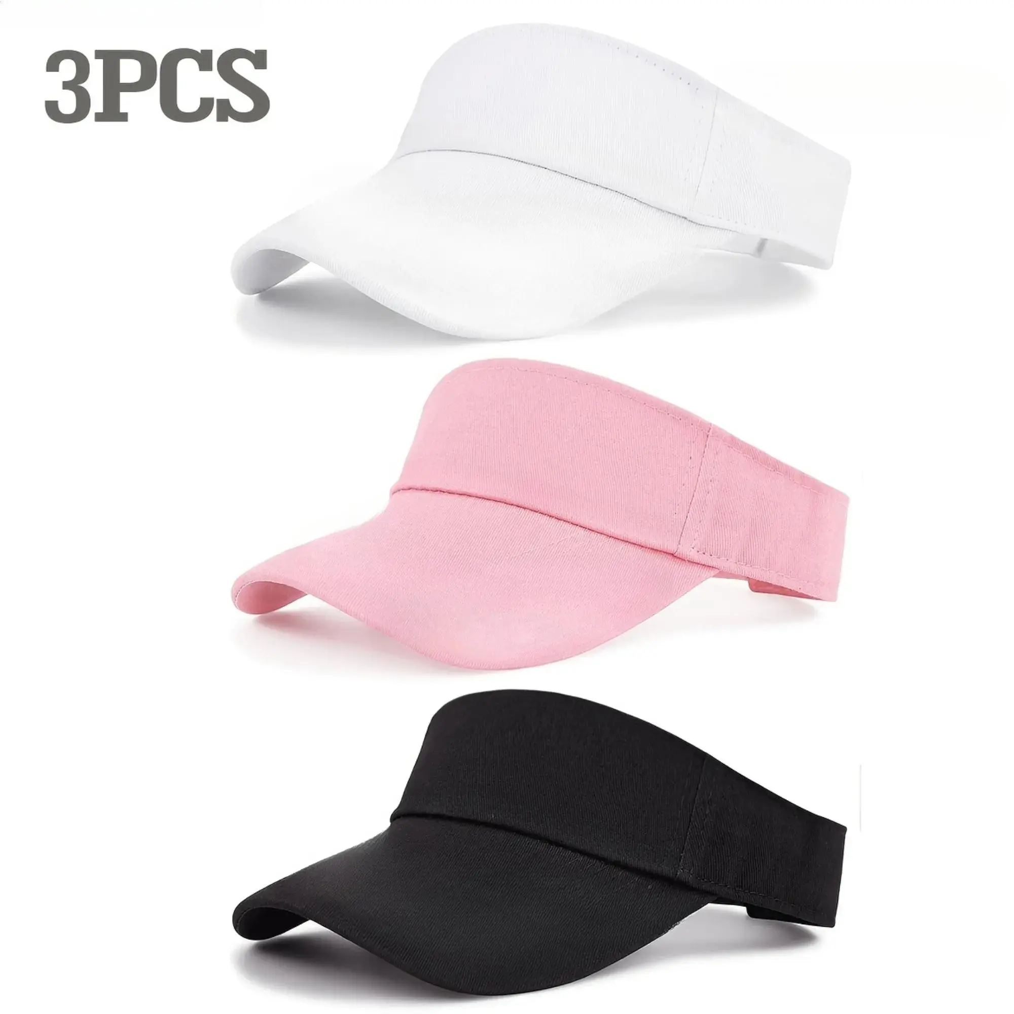 Adults' Unisex 3-Piece Adjustable UV-Protection Sun Visor Hats with Curved Brim - Lightweight, Breathable Sports Caps for Tennis, Golf, Outdoor Fun - Fashion Accessory Set Beach Hat