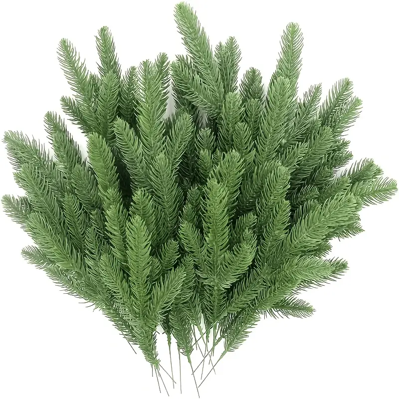 100 artificial pine branches, green leaves, pine needle crafts, Christmas tree, selected evergreen wreaths, Christmas and Thanksgiving decorations (green)
