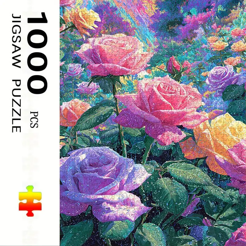 1000 Piece Flower Field Puzzle, Large Adult Family Interactive Toy, DIY Home Decor, Holiday Scene, Mixed Colors, Perfect Gift, Durable Puzzle