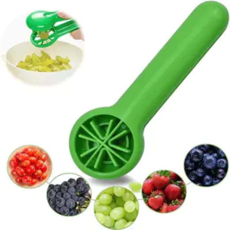 Handheld Strawberry Slicer, 1 Count Green Portable Grape Cutting Slicer, Grape Cutter, Manual Fruit Cutter for Home Kitchen Outdoor Camping Picnic, Kitchen Gadgets, Vegetable Fruit Cutter, Durable Vegetable Slicer