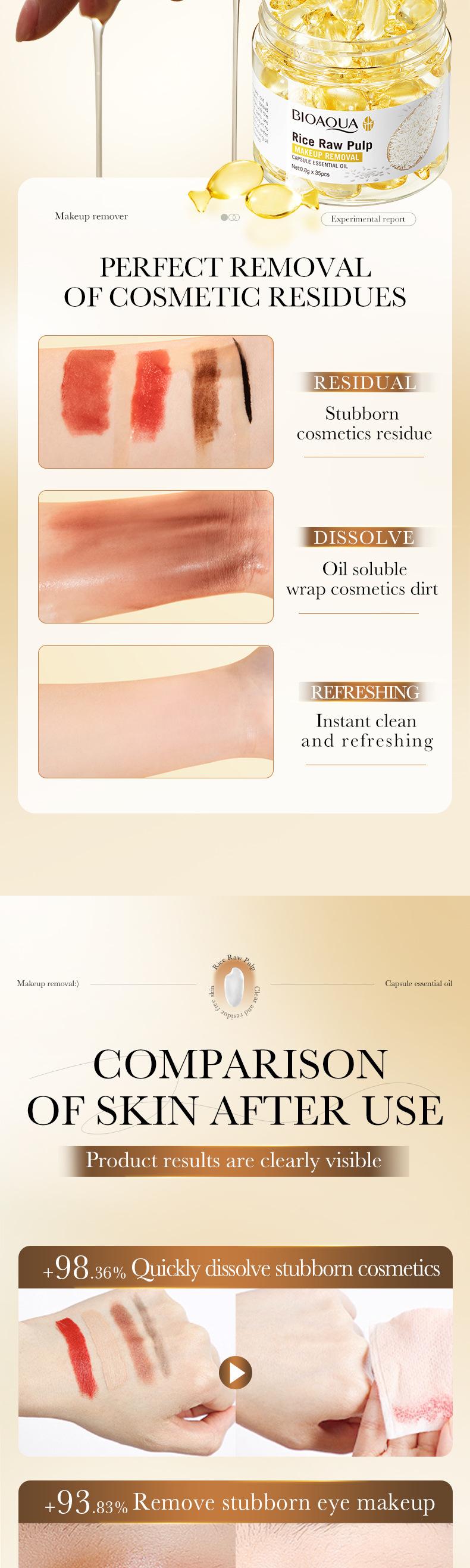 Rice Pulp Cleansing Oil Capsules - Dissolves Waterproof Makeup Instantly, Gentle No-Sting Formula, Travel-Friendly Single-Use Pods for Flawless Double Cleanse Every Night!