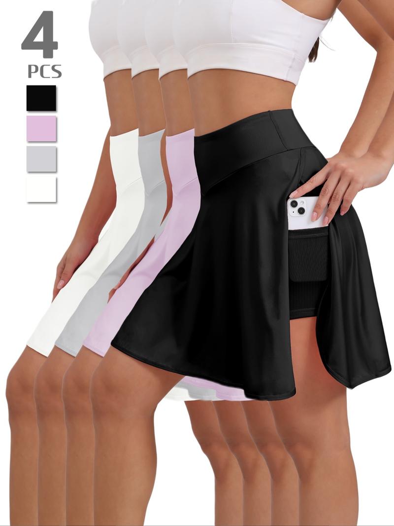 Women's Solid Color Split Thigh Pocket Sports Skort, Casual Sporty High Waist Skort for Running Tennis, Ladies Sportswear for Summer