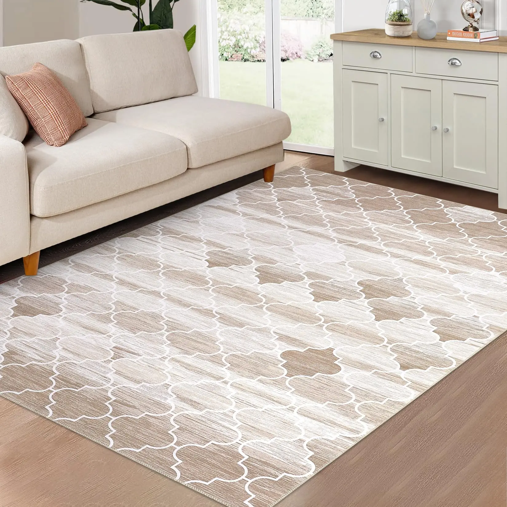 GARVEEModern Moroccan Machine Washable Area Rugs - Non-Slip, Stain Resistant, Geometric Patterns in Various Sizes and Colors for Home Decor, Living Room, Bedroom, and Entryway