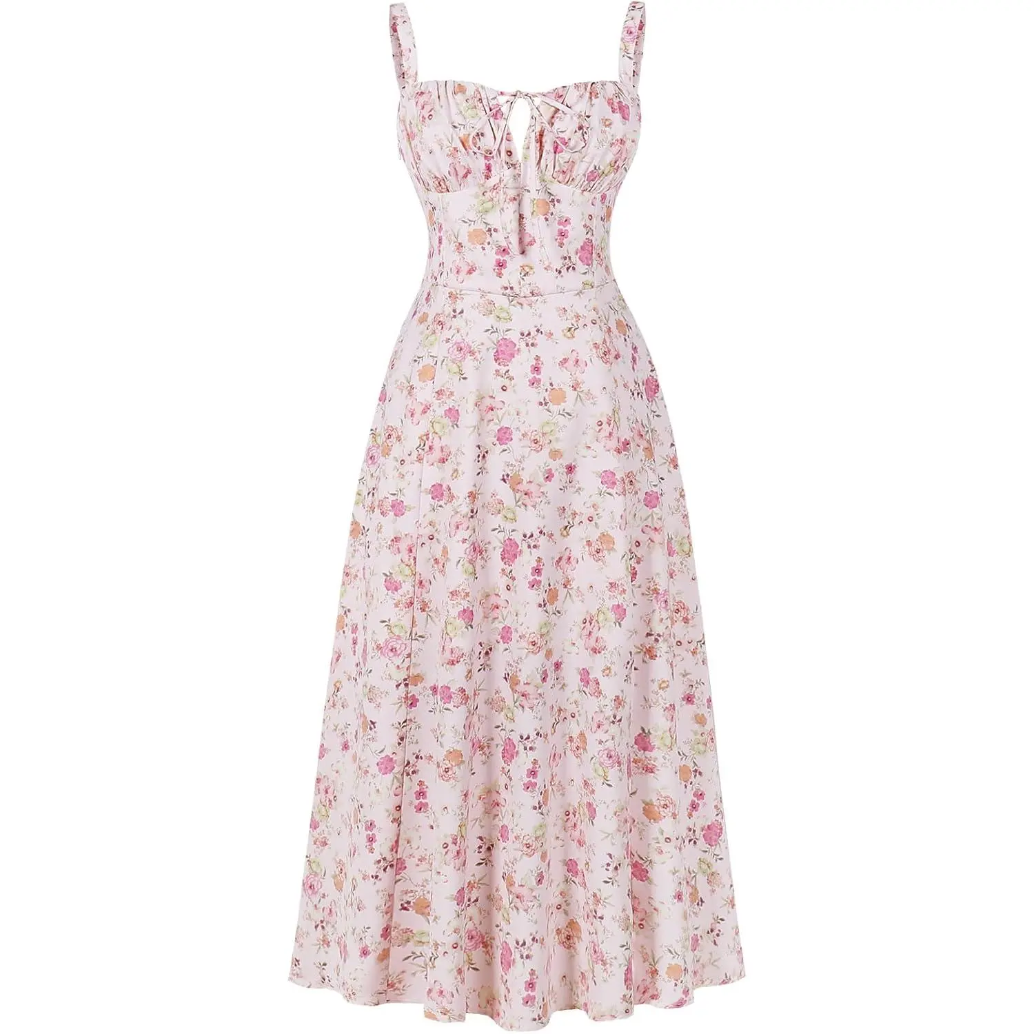 Women Corset Dress Sleeveless Spaghetti Straps Casual Dresses Boho Slit Lace Up Flowy Midi Bustier Sundress