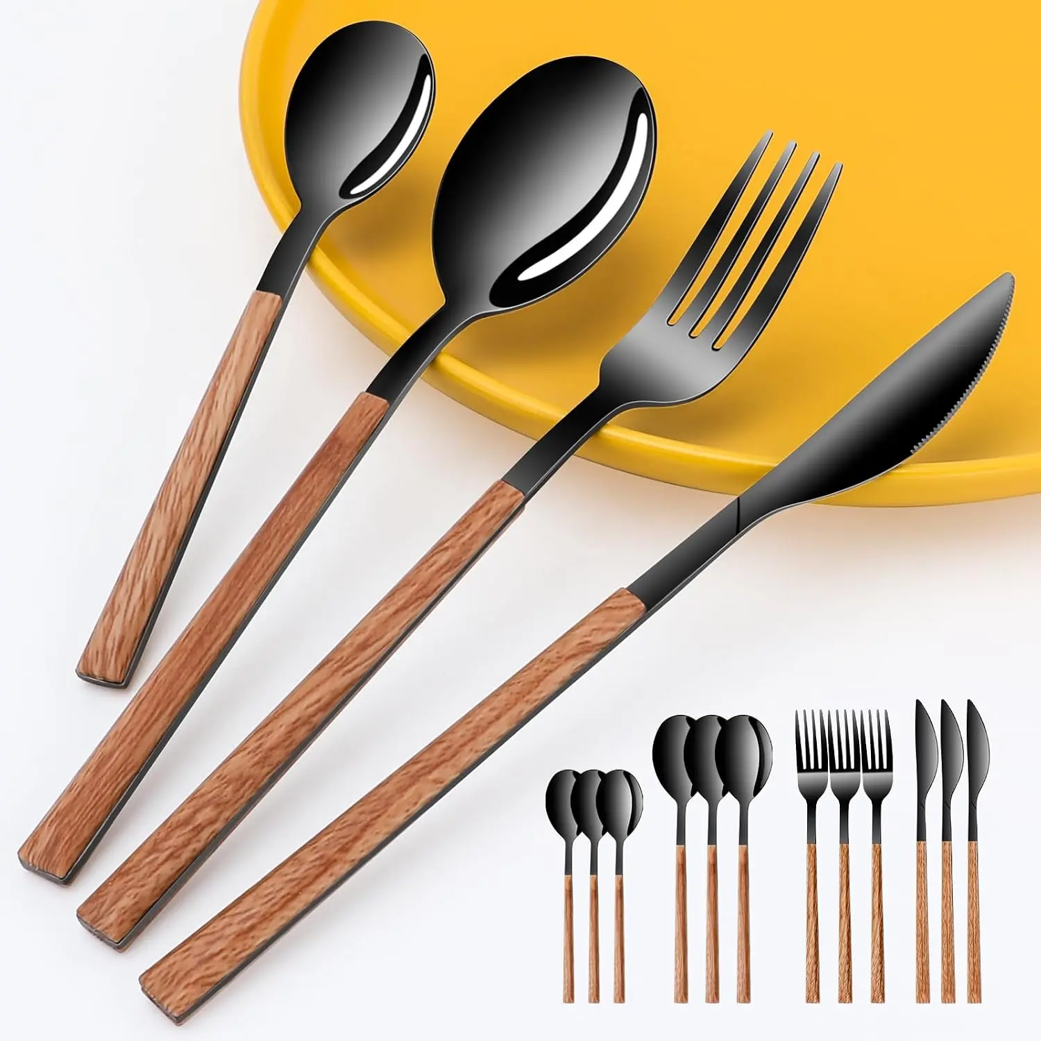 Black Dining Stainless Steel Flatware Serving Sets for 4,Dishwasher Safe | Cutlery Utensils Set Include /Forks/Spoons Service for 4, Mirror Polished , for , Restaurant, Wedding