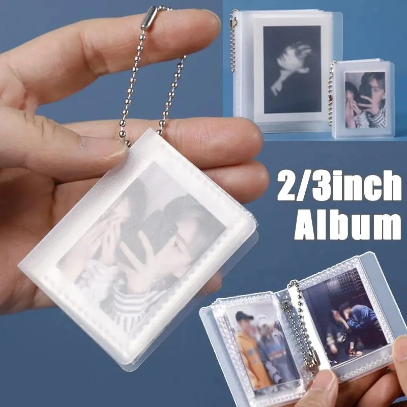 2/3inch Mini Photo Album Keychain Kpop Photo Card Holder Pockets ID Photo Idol Small Card Storage PVC Binder Album Keyring Gifts