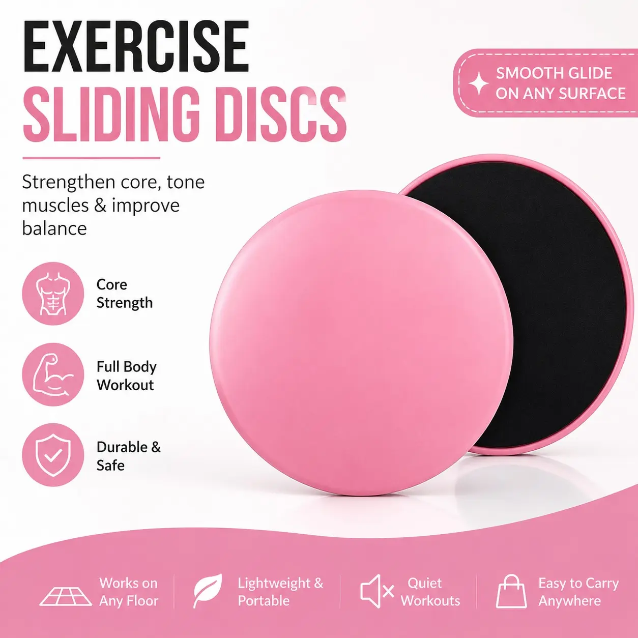 2-Pack Exercise Sliders & Fitness Discs – Dual-Sided Exercise Gliding Discs for Core Workouts & Pilates. Use on Carpet or Hardwood Floors. Light, Portable, Perfect for Abdominal, Core Training for Women and Men.