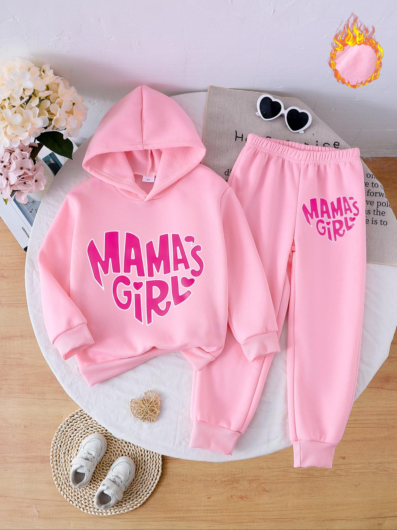 Autumn Winter Kids Hooded Sweatpants Set, Cute Cherry Letter Print, Fitted Casual Style, Thick Fabric, Perfect for Fall & Winter Seasons