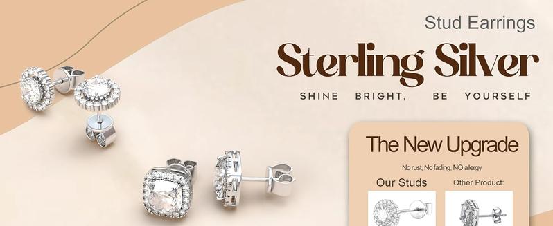 4 Pairs Trendy Sterling Silver CZ Stud Earrings for Women 14K Gold Plated Brilliant Celtic Heart Big Stud Earrings Set Cubic Zirconia Earrings Studs for Sensitive Ear