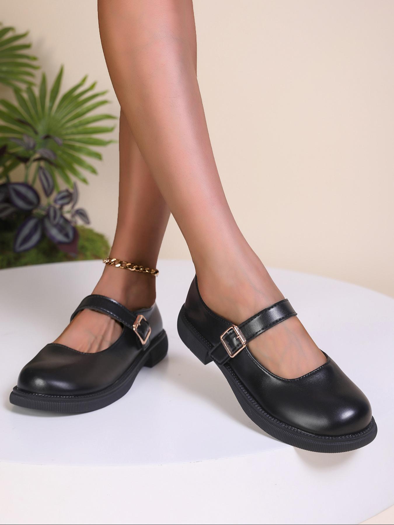 Women's Fashionable Solid Color Mary Jane Shoes, Casual Comfortable Buckle Decorated Flat Shoes for Daily Wear, Lightweight Breathable Shoes for Women & Girls