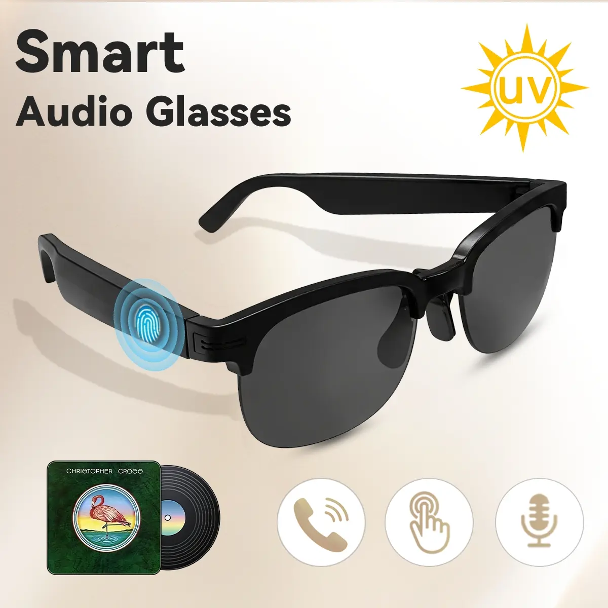 Smart Glasses, Open-Ear Bluetooth Sports Sunglasses with UV Protection & Smart Touch Control, Wireless Audio Eyewear, Unisex Daily Essential for Driving Fishing Travel, Ideal Holiday Gift for Men Women