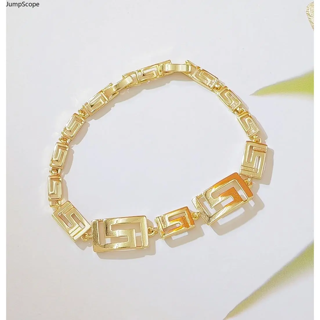 Unisex Minimalist Retro Greek Key Geometric Hollow Link Chain Bracelet - Chic MDF+Steel Stackable Piece for Office Wear, Urban Travel (Leisure & Indoor Recreation Accessory), Stacked Bracelets, Hollow Links