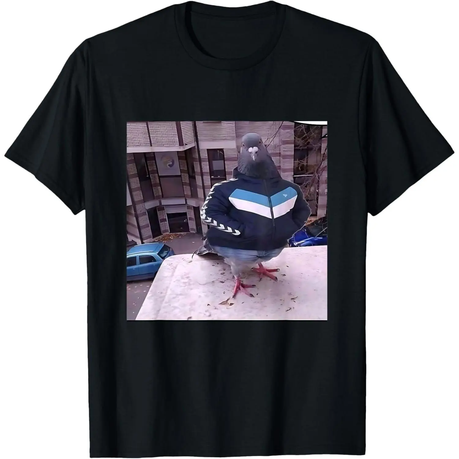 Unisex T-Shirt - Classic Unisex Fit,Funny Brainrot Gen Z Meme Pigeon with Jacket Print Tops, Relaxed Fit, Casual, Fabric, Round Neck